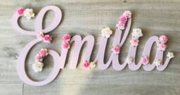 Large Name Sign, Sign For Nursery, Wall Art, Flower Name, Wooden Nursery - thumbnail 1