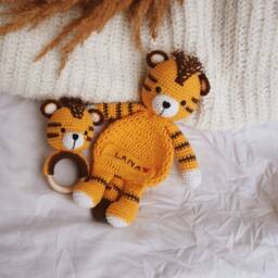 Personalized Crochet Tiger Lovey Baby Security Blanket, Safari Toy - thumbnail 2