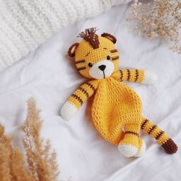 Personalized Crochet Tiger Lovey Baby Security Blanket, Safari Toy - thumbnail 3