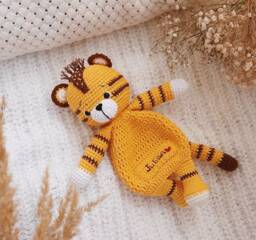 Personalized Crochet Tiger Lovey Baby Security Blanket, Safari Toy