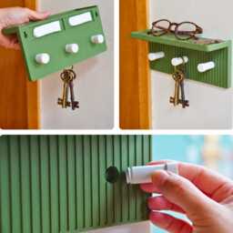 Taro Shelf Entryway Organizer - Modern Key Holder For Wall With Fluted Rack Minimalist Peg Hook Catchall - thumbnail 2