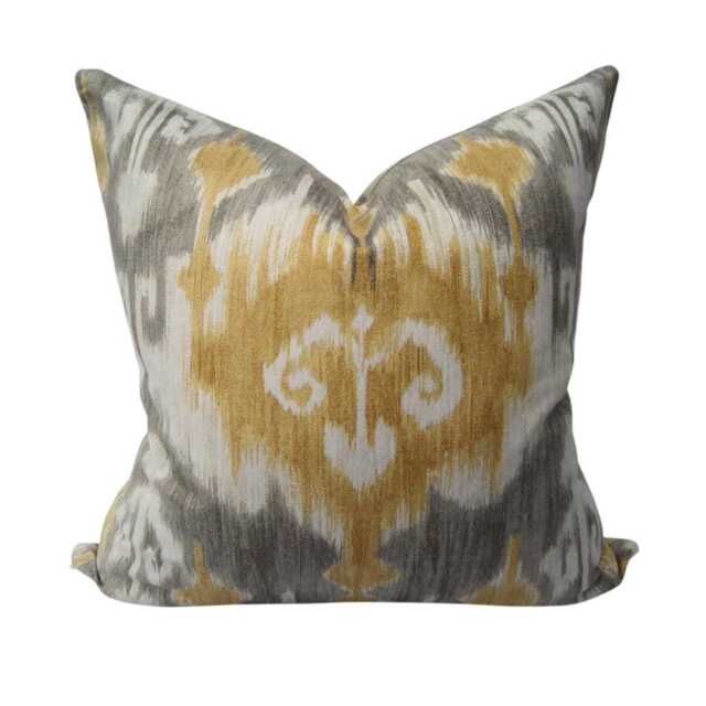 Richloom Ikat Decorative Pillow Cover, Contemporary Accent Cushion, Gray & Yellow - image 1