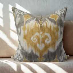 Richloom Ikat Decorative Pillow Cover, Contemporary Accent Cushion, Gray & Yellow - thumbnail 2