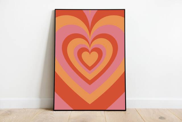 Retro Indie Home Decor, Groovy Art Print 60S 70S, Funky Psychedelic Heart Pop Vintage Print, Trendy Poster, Gift A6 A5 A4 A3 - image 1