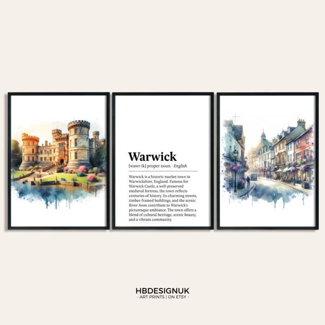 Warwick Poster Print Set - Of 3 Posters - Castle Watercolour Picture Painting Wall Hanging Artwork Art Travel Decor - image 1