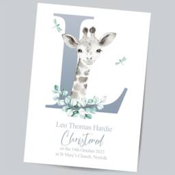 Personalized Christening Print Baby Giraffe Watercolor Art - thumbnail 2