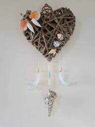 Sea Shell Butterfly Witch Heart Wall Hanging With Freshwater Pearls Water Earth & Air Elemental Decor, Wiccan, Witch, Witchcraft, Pagan - thumbnail 1