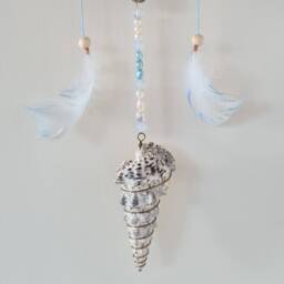 Sea Shell Butterfly Witch Heart Wall Hanging With Freshwater Pearls Water Earth & Air Elemental Decor, Wiccan, Witch, Witchcraft, Pagan - thumbnail 3