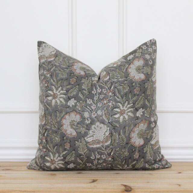 Floral Hand Block Printed Pillow Cover - Indian Print Handmade 20 X 16 26 Etta - image 1