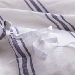 Set Of 4 Stone Washed 100% Linen Bedding, Blue & Off White Stripes - thumbnail 2