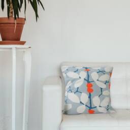 Blue & Orange Leaf Print Cushion - Romo Ilsa Pillow Cover Handmade in The UK - thumbnail 3