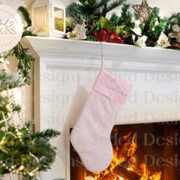 Personalised Pink Super Soft Faux Fur Fluffy Christmas Stocking With Glitter Name in Silver, Rose Gold, Gold - thumbnail 2