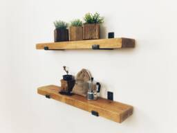 Solid Wood Shelves, Chunky Wooden Shelving, 15cm Depth X 5cm Thickness, Handcrafted Hallway Wall Shelf With Metal Brackets