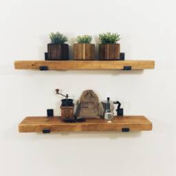 Solid Wood Shelves, Chunky Wooden Shelving, 15cm Depth X 5cm Thickness, Handcrafted Hallway Wall Shelf With Metal Brackets - thumbnail 2