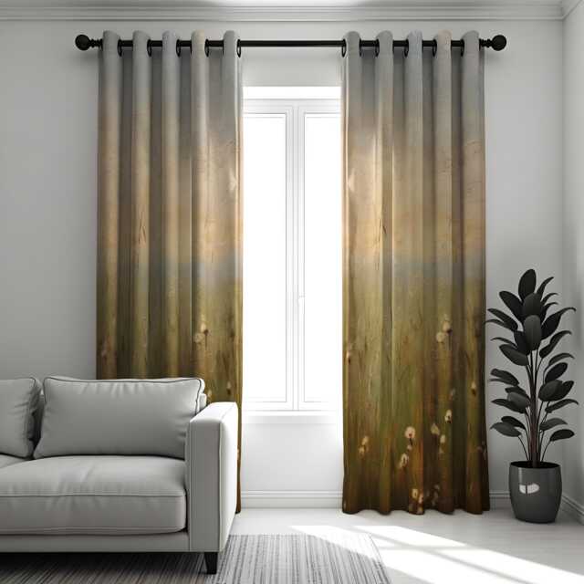 Nature Inspired Curtains, Rustic Field Print Drapes, Earth Tone Made To Measure Panel, Neutral Scenic Window Treatment For Living Room Decor - image 1