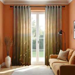 Nature Inspired Curtains, Rustic Field Print Drapes, Earth Tone Made To Measure Panel, Neutral Scenic Window Treatment For Living Room Decor - thumbnail 2