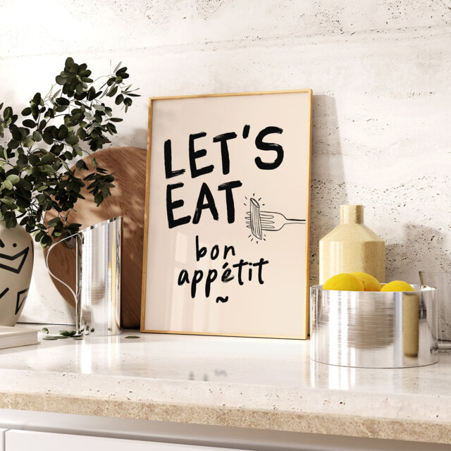 Kitchen Wall Art - Bon Appetit Print Let's Eat Poster Modern Dining Room - image 1