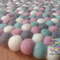 Felt Ball Rug Baby Pink, Grey, White Wool Pom Carpet - thumbnail 2
