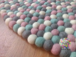 Felt Ball Rug Baby Pink, Grey, White Wool Pom Carpet - thumbnail 1