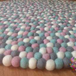 Felt Ball Rug Baby Pink, Grey, White Wool Pom Carpet - thumbnail 3