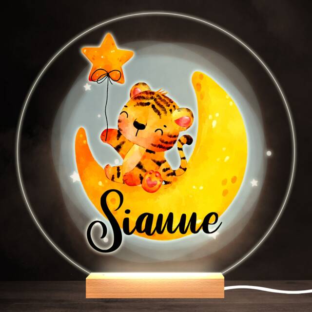 Baby Tiger Moon Colourful Round Personalised Gift Led Lamp Night Light - Bedroom - image 1