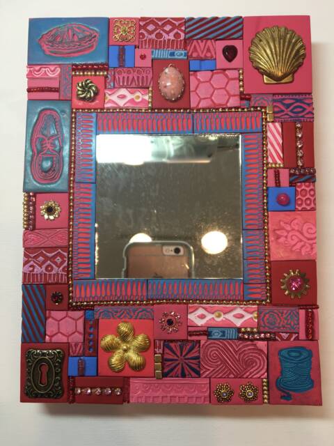 Red Mosaic Mirror Frame