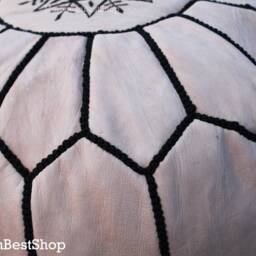 Handmade Moroccan Leather Pouf Natural Floor Ottoman With Black Stitching - thumbnail 4