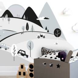 Wall Decor Mountain Grey, Modern Wallpaper, Kids Room Wall Art, Home Nursery Decor, Stickers - thumbnail 3