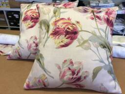 One Cushion in Laura Ashley Gosford Cranberry Fabric Red Tulip Floral Pattern Lounge Bedroom Armchair Couch Cottage Birthday Present - thumbnail 1