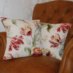 One Cushion in Laura Ashley Gosford Cranberry Fabric Red Tulip Floral Pattern Lounge Bedroom Armchair Couch Cottage Birthday Present - thumbnail 3