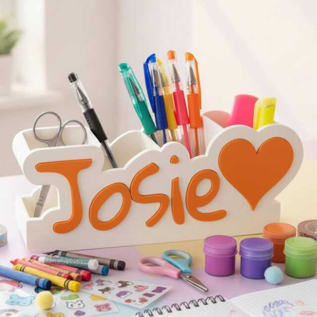 Personalised Desk Organiser - Custom Pen Pot Stationery Holder Name & Heart Design Kids Tidy - image 1