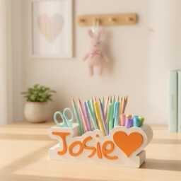 Personalised Desk Organiser - Custom Pen Pot Stationery Holder Name & Heart Design Kids Tidy - thumbnail 2