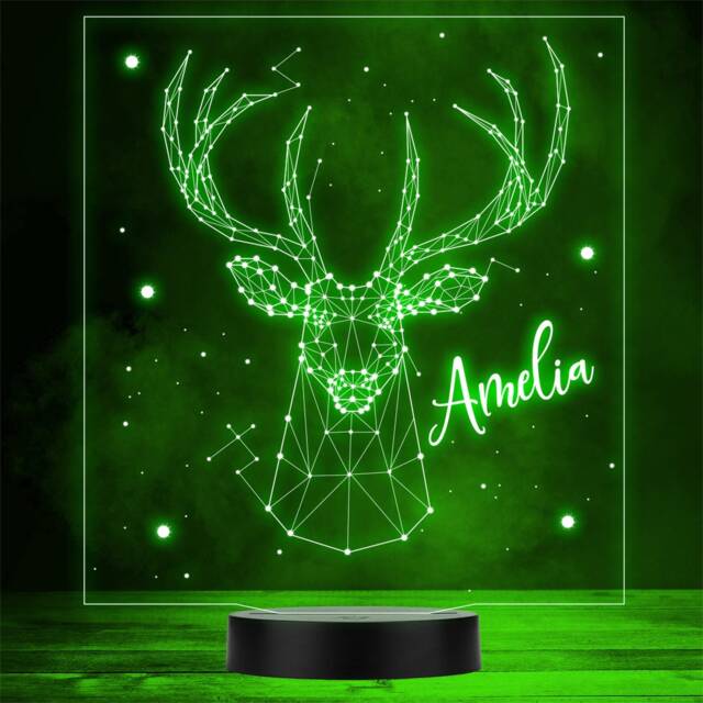 3D Style Reindeer Head Geometric Personalised Gift Colour Change Led Night Light - image 1