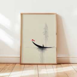 Minimalist Nature Wall Poster, East Asia Traditional Japanese Chinese Prints, Ink Landscape Posters, Calm Decor - thumbnail 1