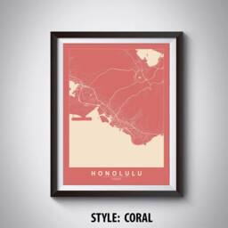 Honolulu Hawaii Map Art Print Vintage Style Office Decor - thumbnail 3
