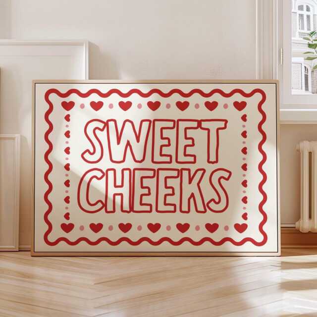 Sweet Cheeks Horizontal Wall Art Print, Girly Red Aesthetic Poster, Cute Funny Quote Trending Bedroom Decor, Playful Sassy - image 1