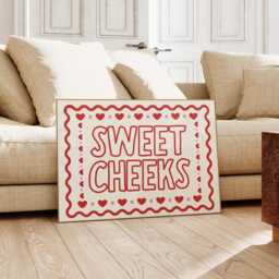 Sweet Cheeks Horizontal Wall Art Print, Girly Red Aesthetic Poster, Cute Funny Quote Trending Bedroom Decor, Playful Sassy - thumbnail 2