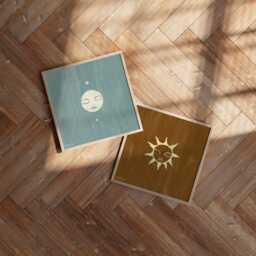 Print Set Sun & Moon Art Poster Decor Boho Gallery Wall Celestial Hanging Neutral Bohemian Home Magical Fine Blue - thumbnail 3