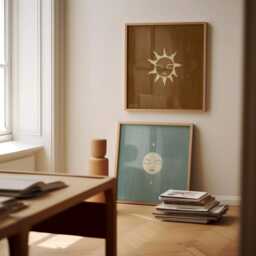 Print Set Sun & Moon Art Poster Decor Boho Gallery Wall Celestial Hanging Neutral Bohemian Home Magical Fine Blue - thumbnail 2
