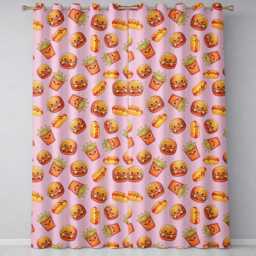 Kawaii Burger Fries Hotdog Fast Food Seamless Pattern Pastel Pink Background Readymade Eyelet Ring Top Thermal 100% Blackout Curtains - thumbnail 2