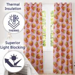 Kawaii Burger Fries Hotdog Fast Food Seamless Pattern Pastel Pink Background Readymade Eyelet Ring Top Thermal 100% Blackout Curtains - thumbnail 3