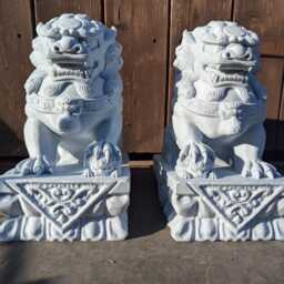 Foo Dogs Statues, Dog Pair, Female Fu Temple Dog, Cubs, Chinese Garden Statue, Oriental Ornament Statue - thumbnail 2