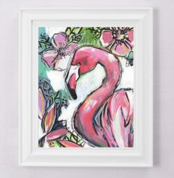 Mr. Flamingo - Fine Art Print Painting Funky Coastal Wall Decor Bright & Colorful - thumbnail 1