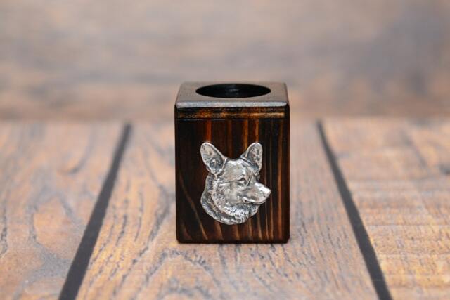 Welsh Corgi Cardigan - Wooden Candlestick With Dog, Souvenir, Decoration, Limited Edition, Collection - image 1