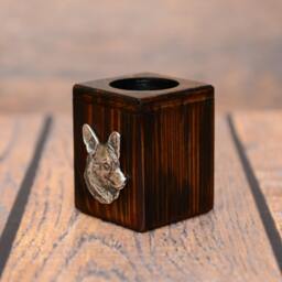 Welsh Corgi Cardigan - Wooden Candlestick With Dog, Souvenir, Decoration, Limited Edition, Collection - thumbnail 2