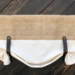 Burlap Curtains Kitchen Valance Faux Leather Tie Up Country Curtain Rustic Modern Farmhouse Window Treatment Primitive Coffee Sack Valances - thumbnail 3