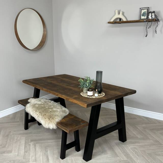 Handmade Rustic Solid Wood Dining Table Black A-Frame Legs - image 1