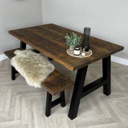 Handmade Rustic Solid Wood Dining Table Black A-Frame Legs - thumbnail 2