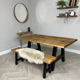 Handmade Rustic Solid Wood Dining Table Black A-Frame Legs - thumbnail 3