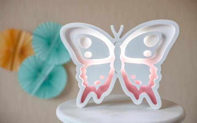 Nursery Night Light - Butterfly Lights Girl Nursery Baby Shower Decor Wood Kids Wall Lamp Desk - image 1